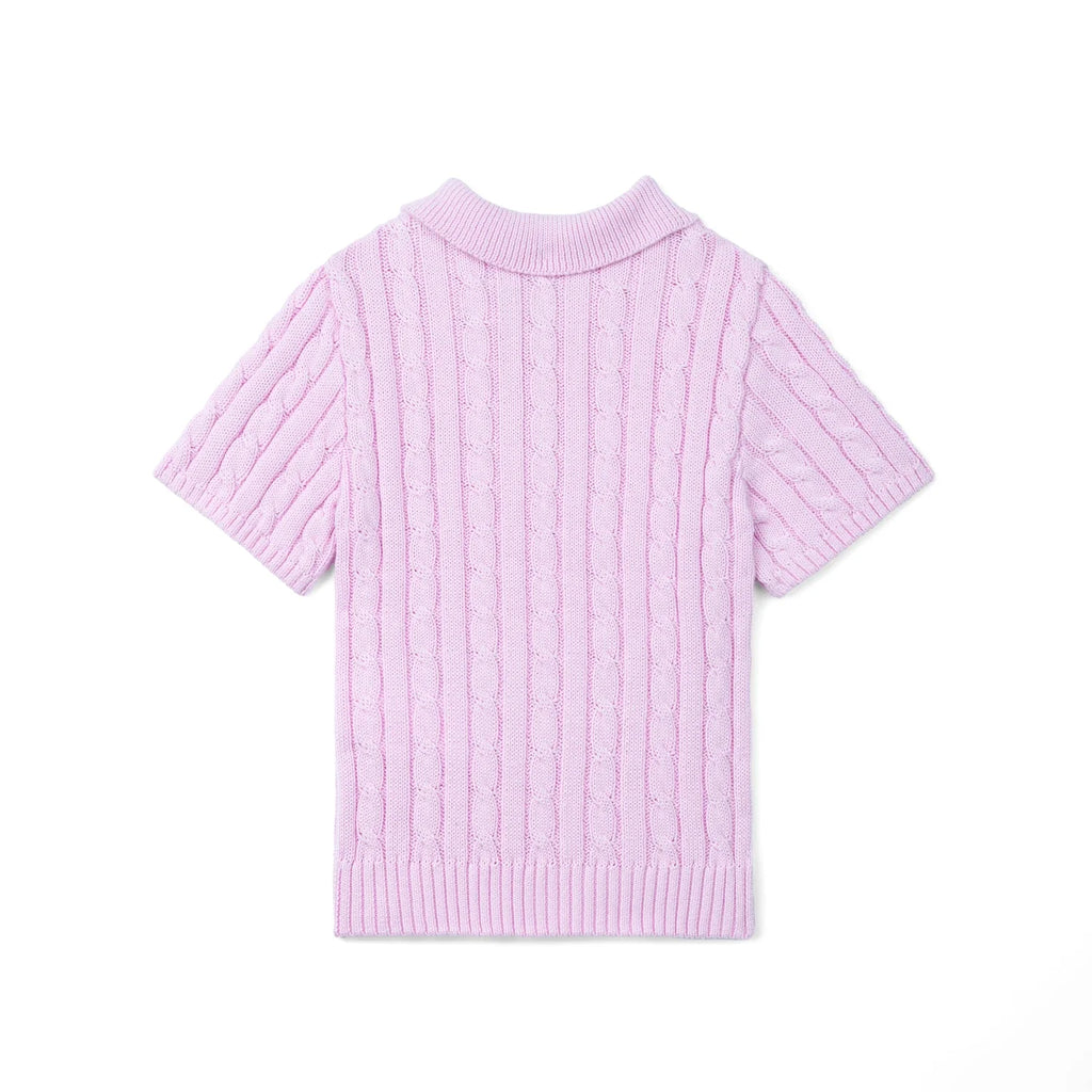 Cable Knit Polo Sweater in Lilac
