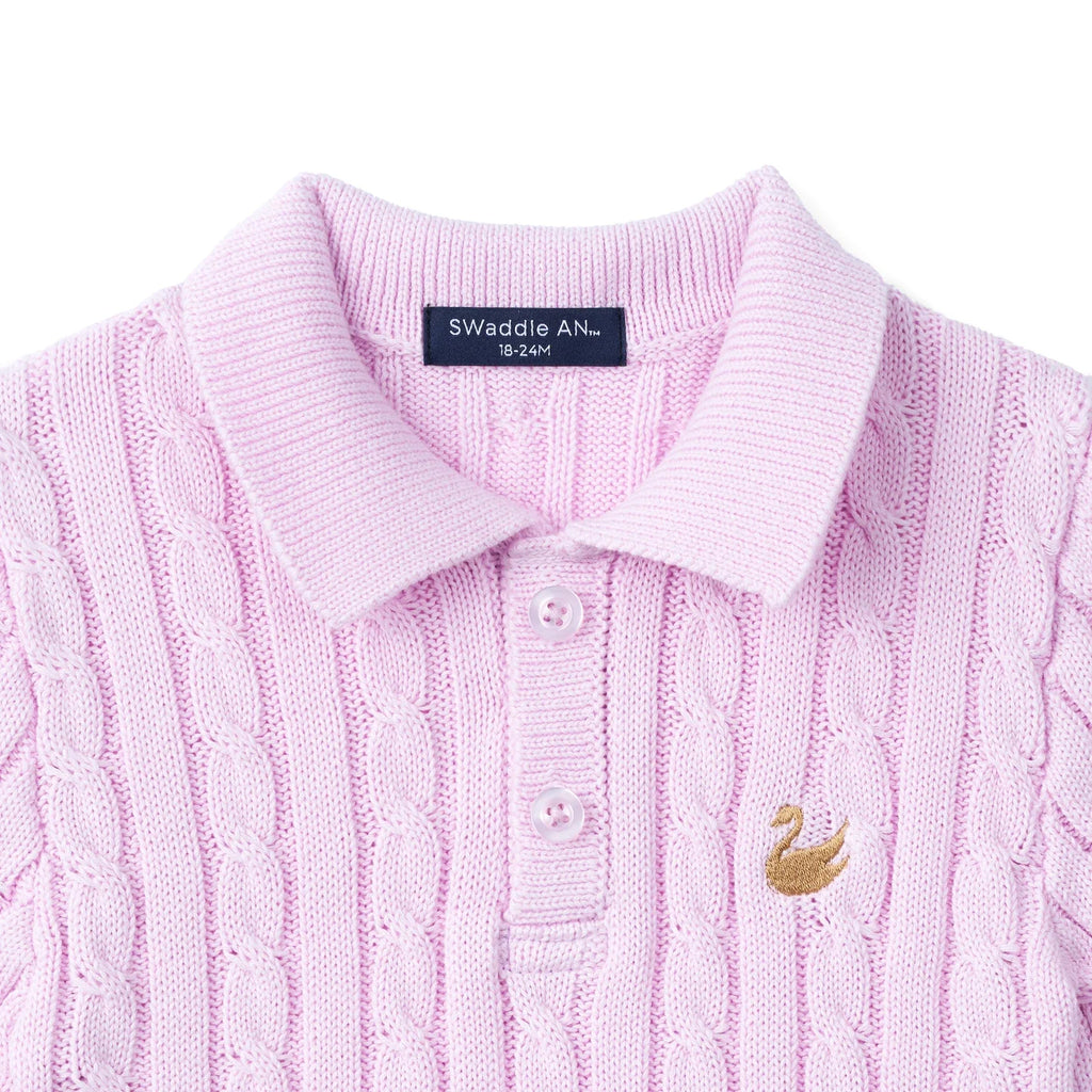 Cable Knit Polo Sweater in Lilac