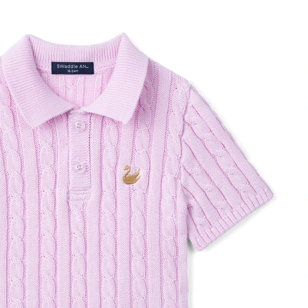 Cable Knit Polo Sweater in Lilac