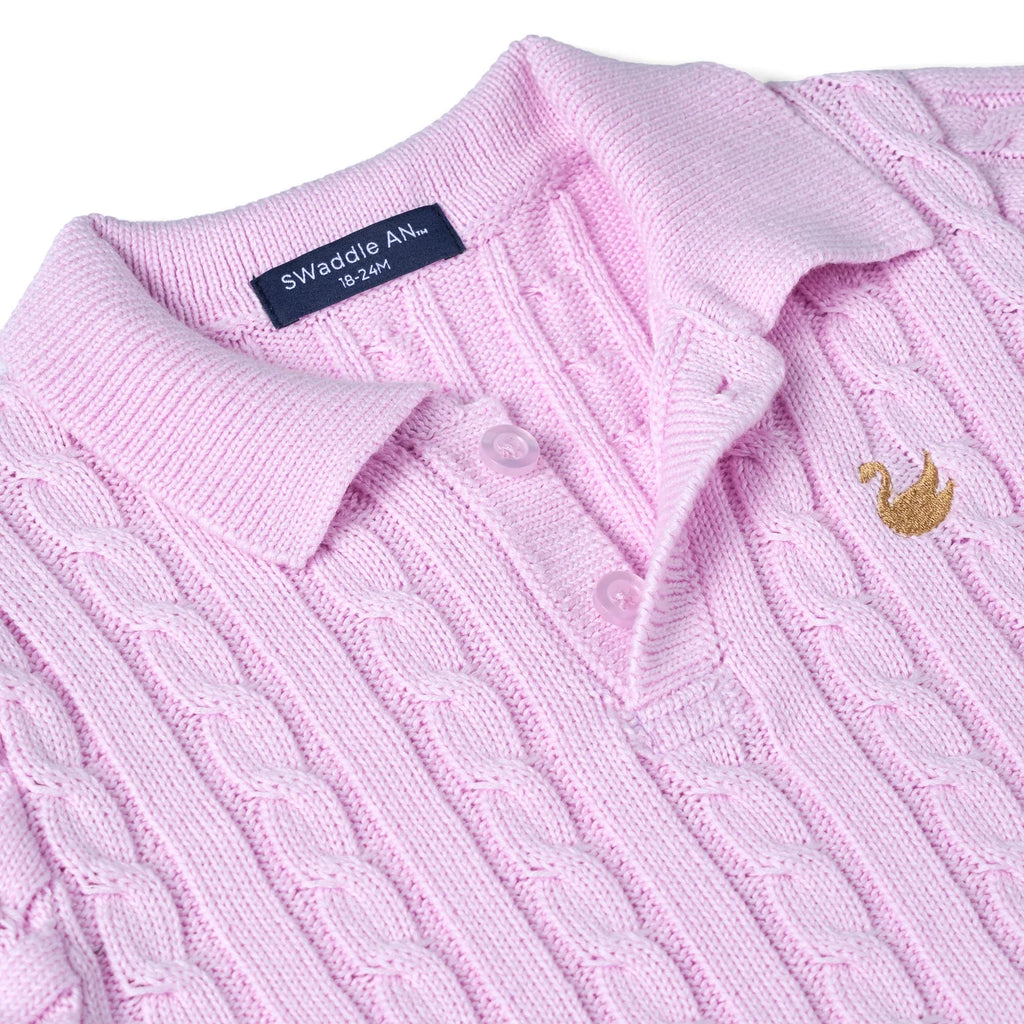 Cable Knit Polo Sweater in Lilac