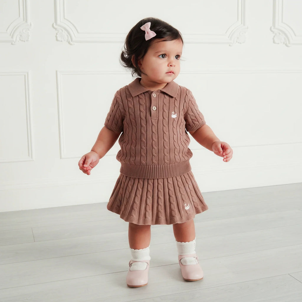 Cable Knit Polo Sweater in Mocha
