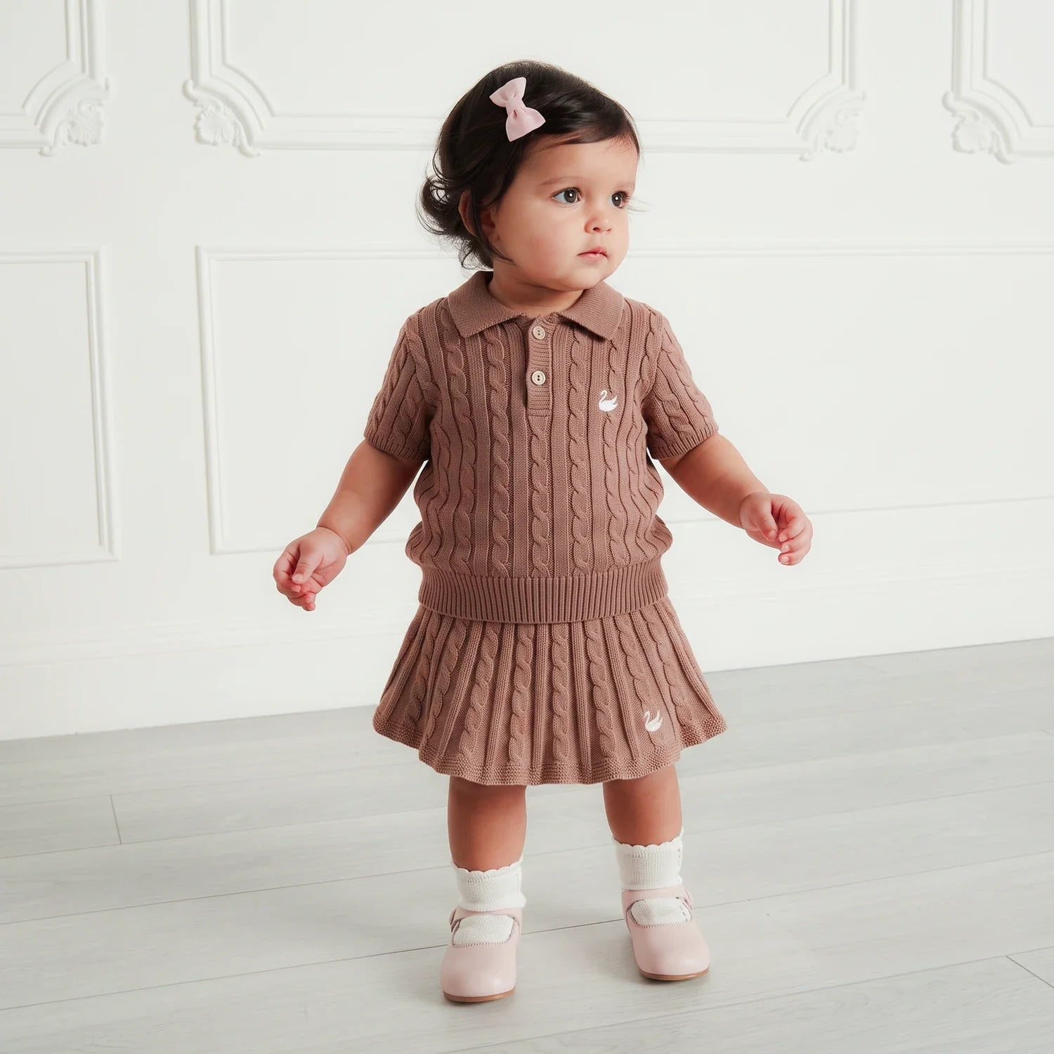 Cable Knit Polo Sweater in Mocha