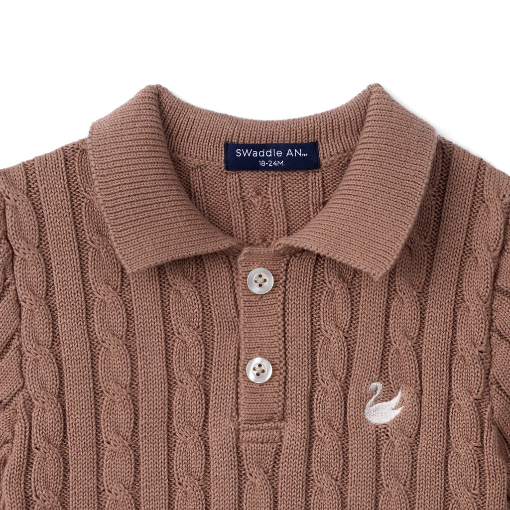 Cable Knit Polo Sweater in Mocha