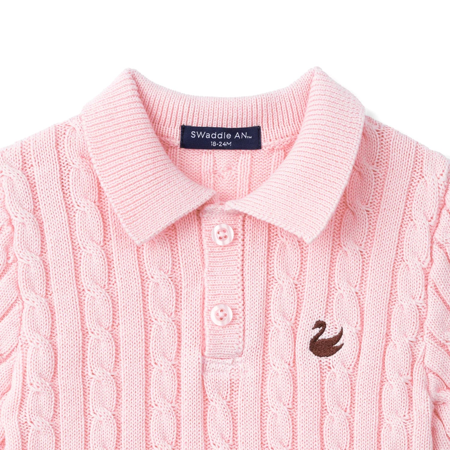 Cable Knit Polo Sweater in Pink