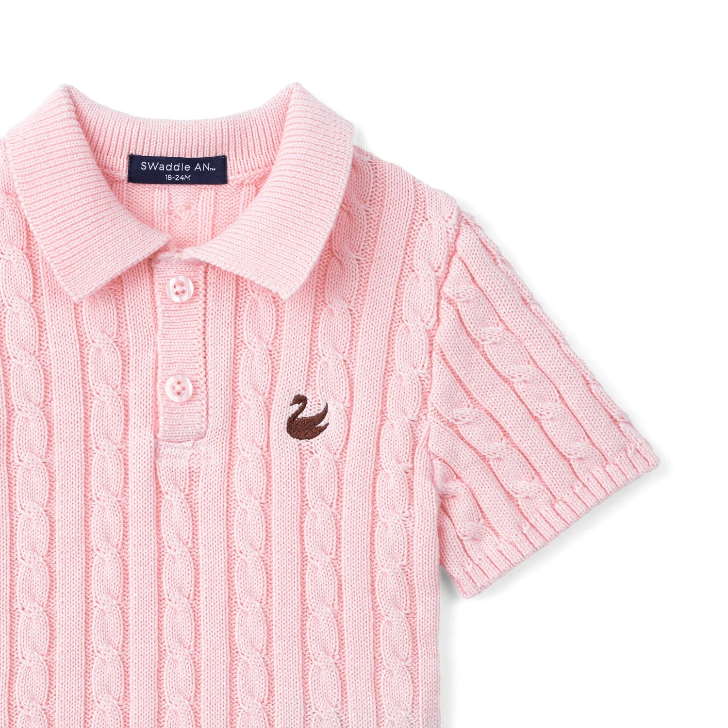 Cable Knit Polo Sweater in Pink