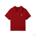 Cable Knit Polo Sweater in Red Xmas