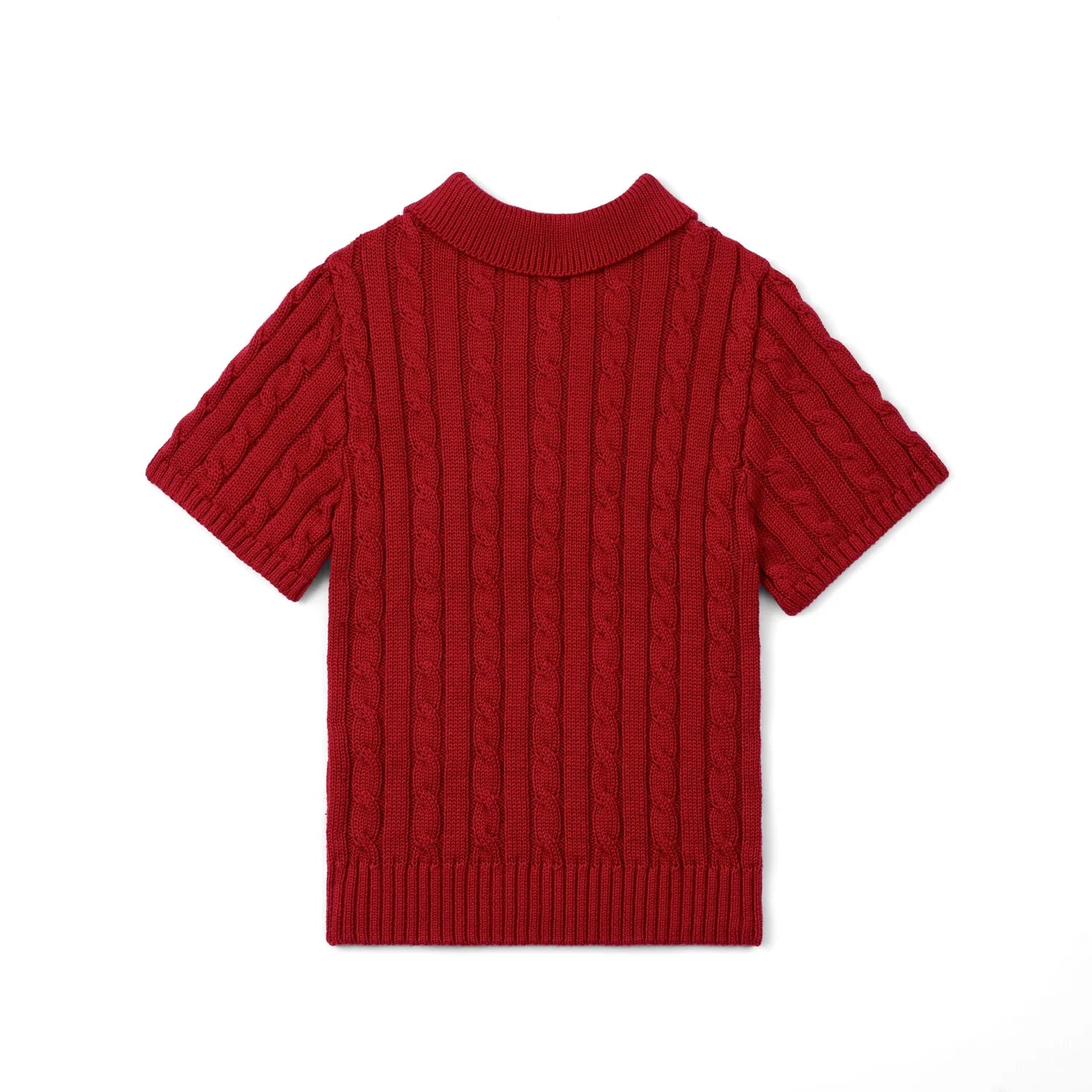 Cable Knit Polo Sweater in Red Xmas