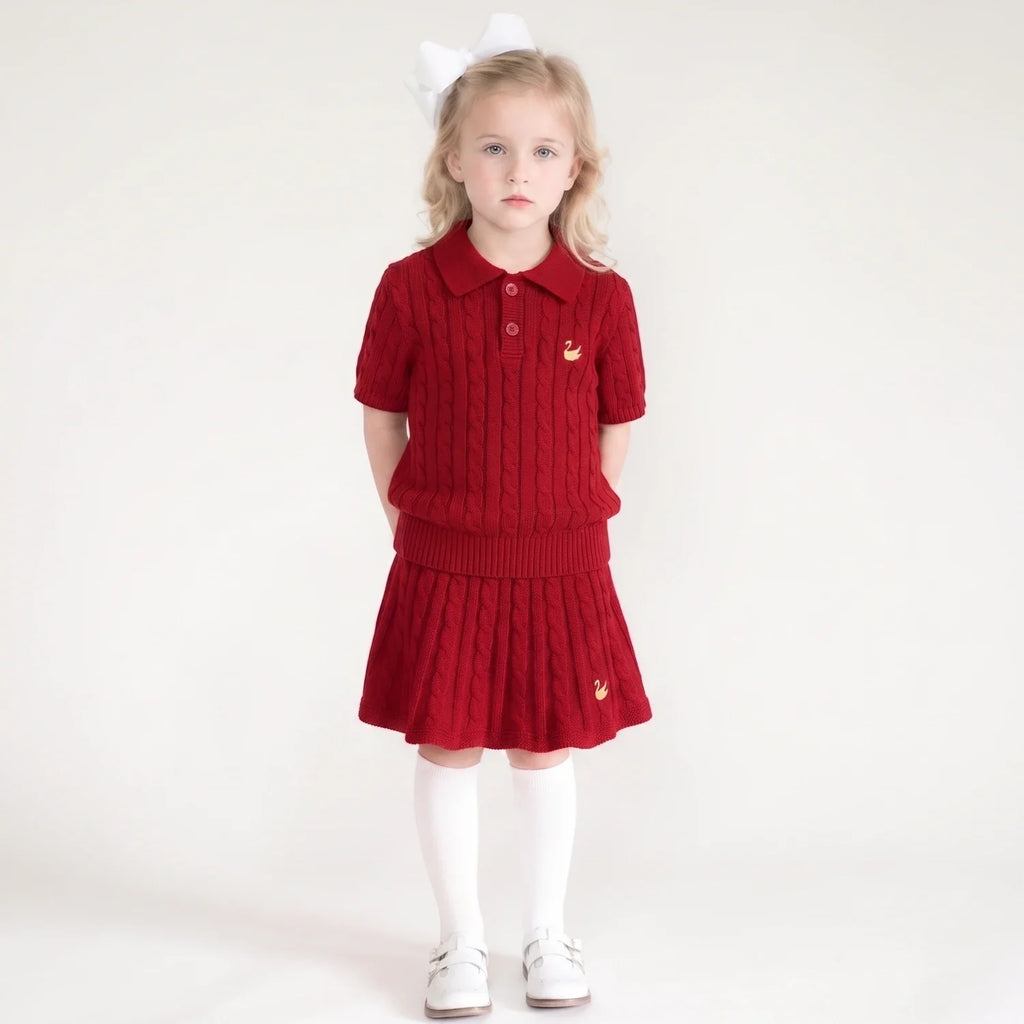 Cable Knit Polo Sweater in Red Xmas