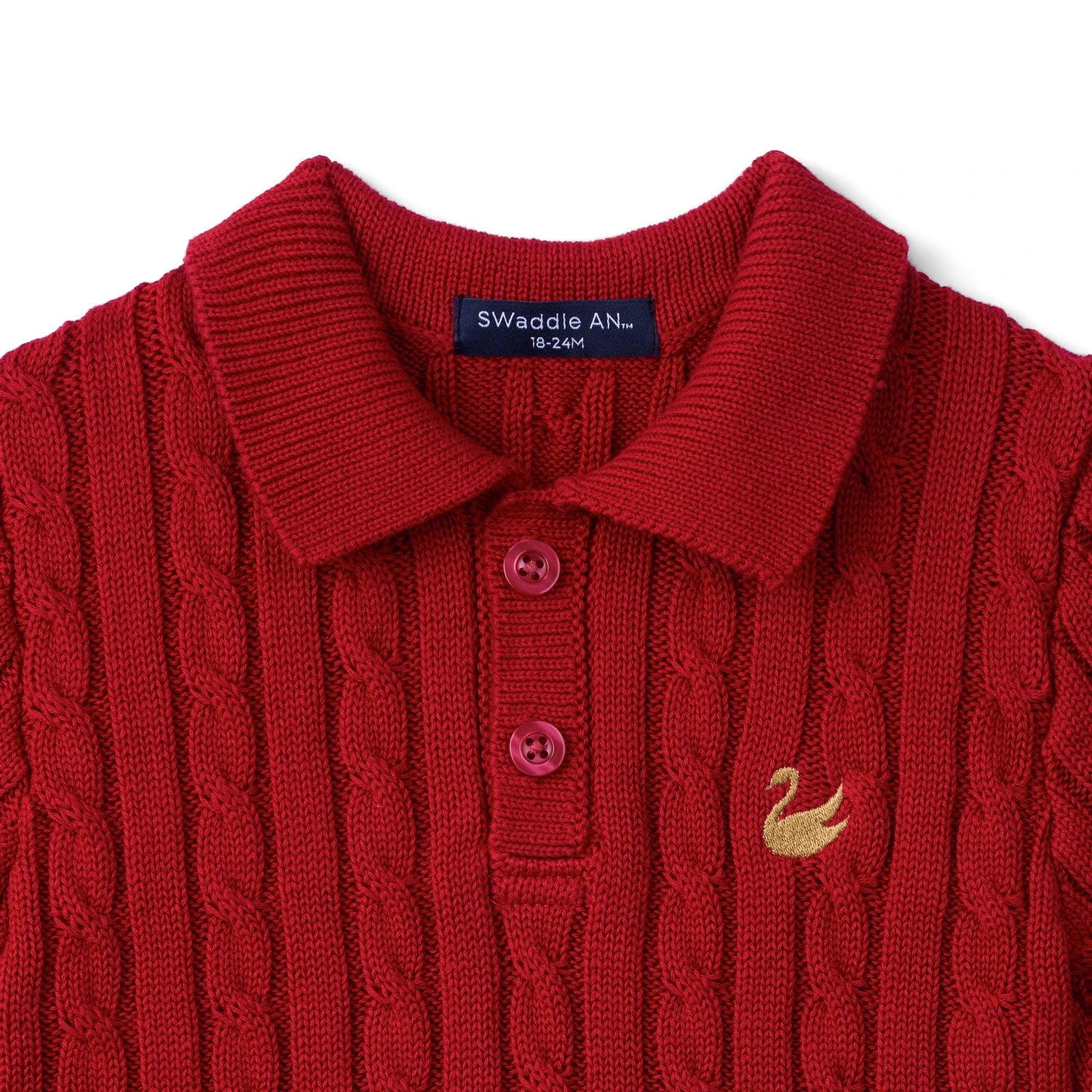 Cable Knit Polo Sweater in Red Xmas