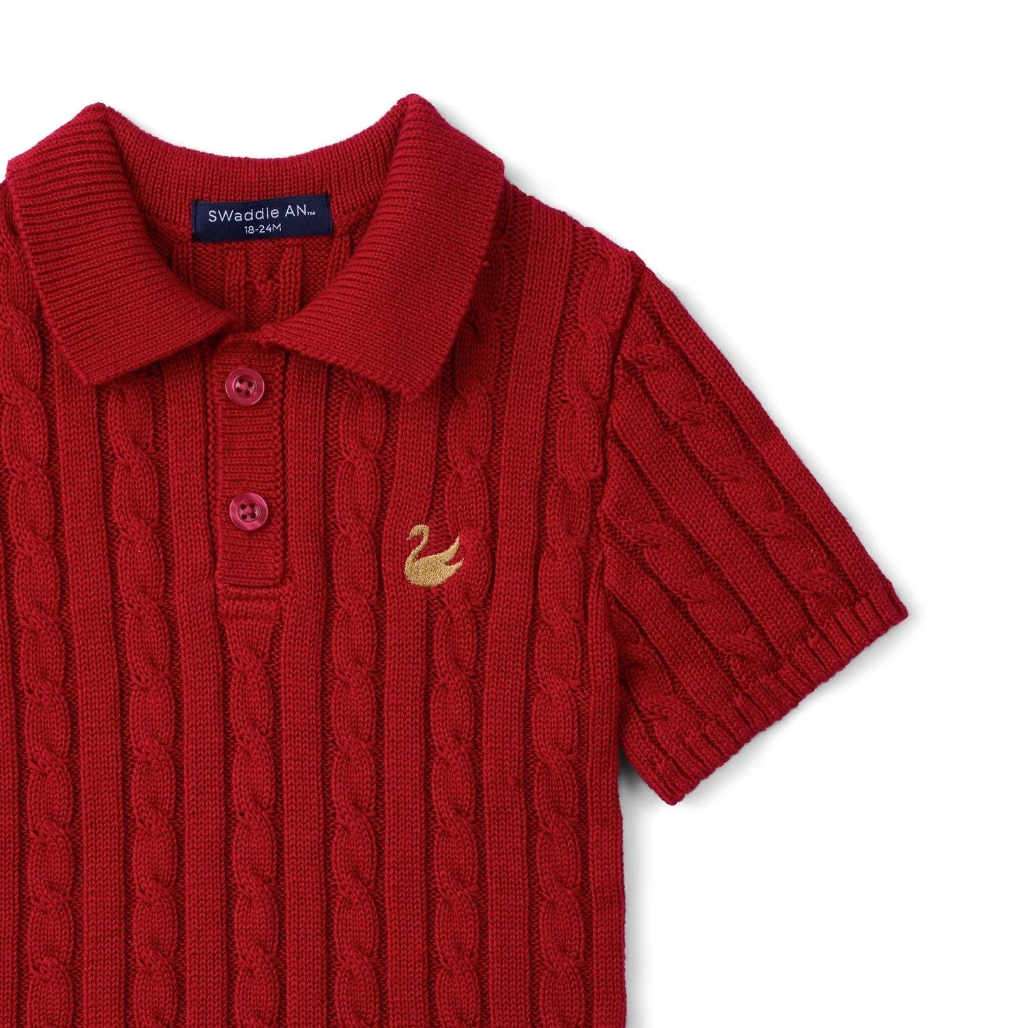 Cable Knit Polo Sweater in Red Xmas