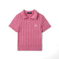 Cable Knit Polo Sweater in Rose Pink