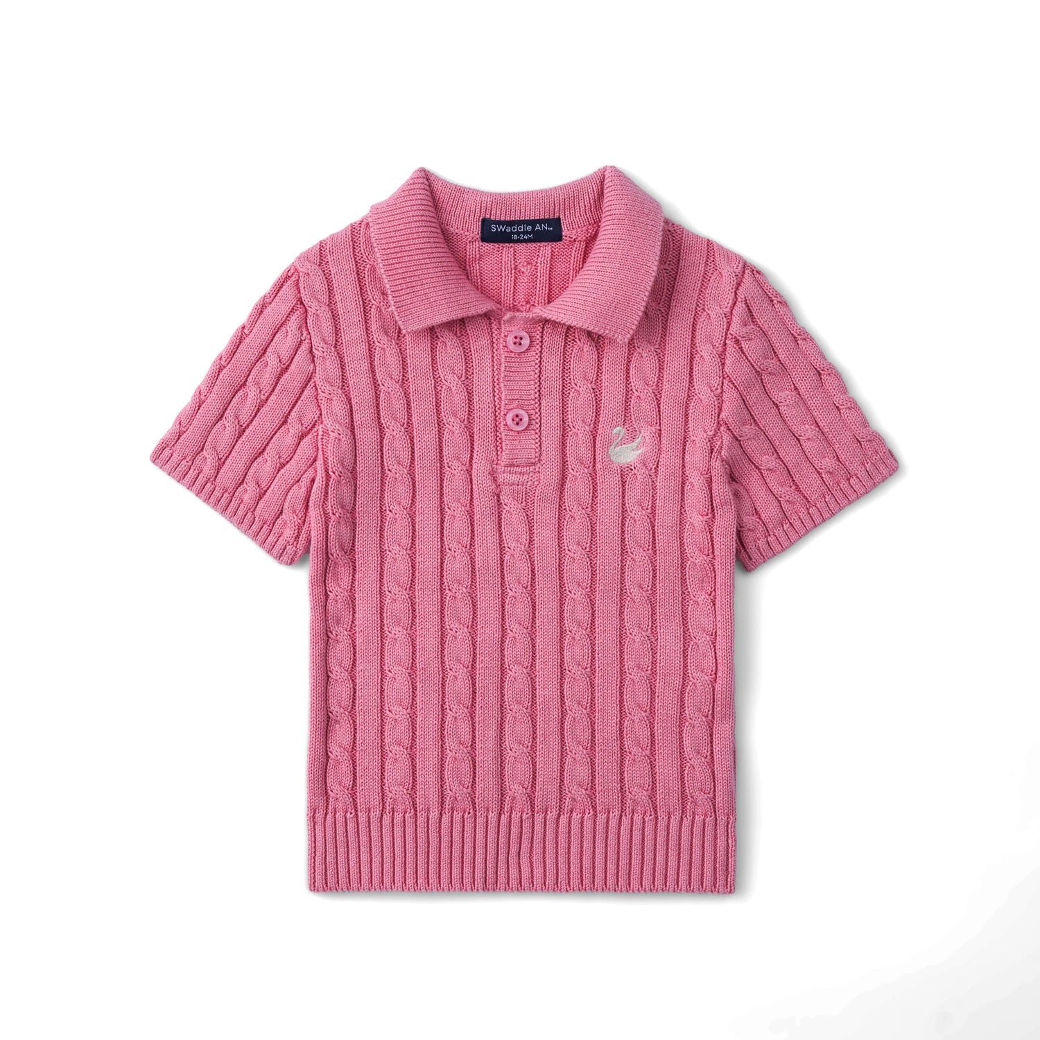 Cable Knit Polo Sweater in Rose Pink