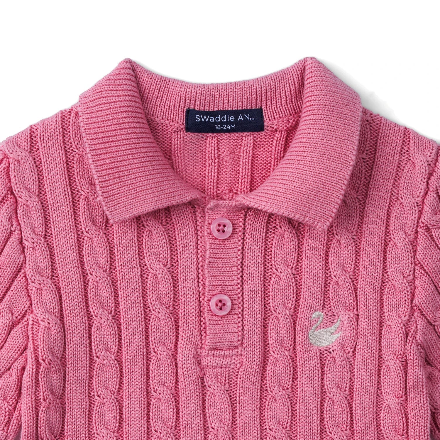Cable Knit Polo Sweater in Rose Pink