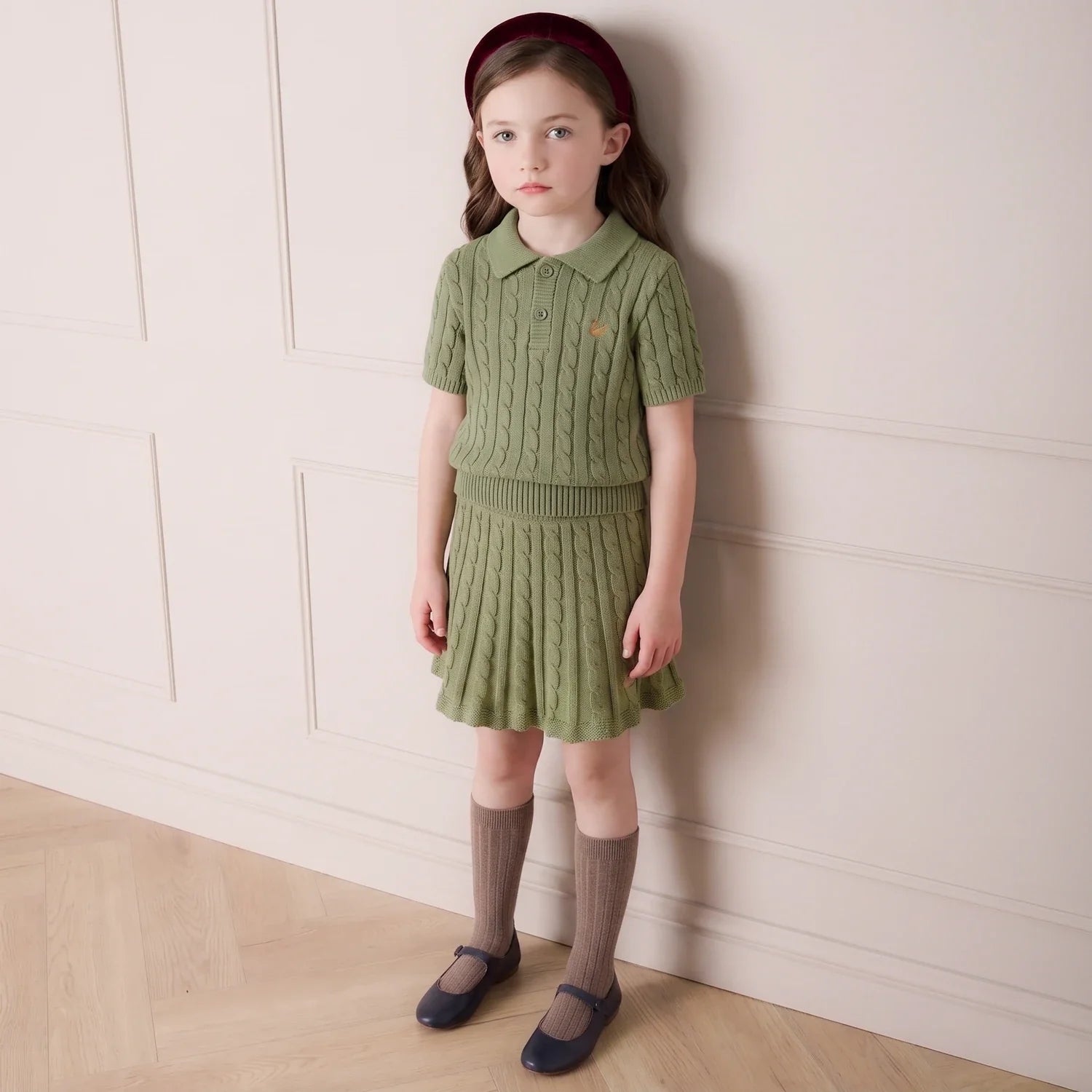 Cable Knit Polo Sweater in Sage Green