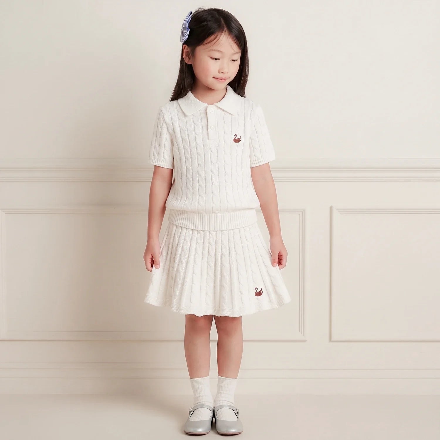 Cable Knit Polo Sweater in White
