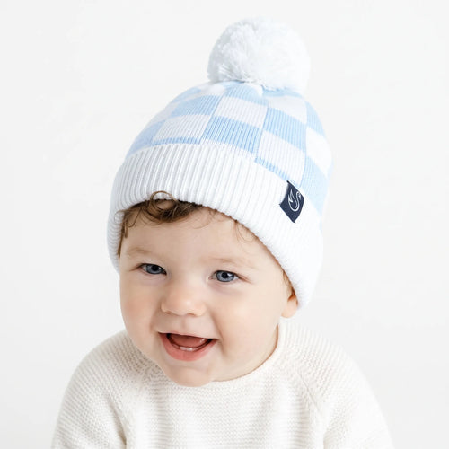 Blue Checker Baby Knit Beanie