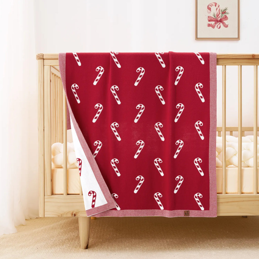 Christmas Candy Cane Jacquard Knit Baby Blanket