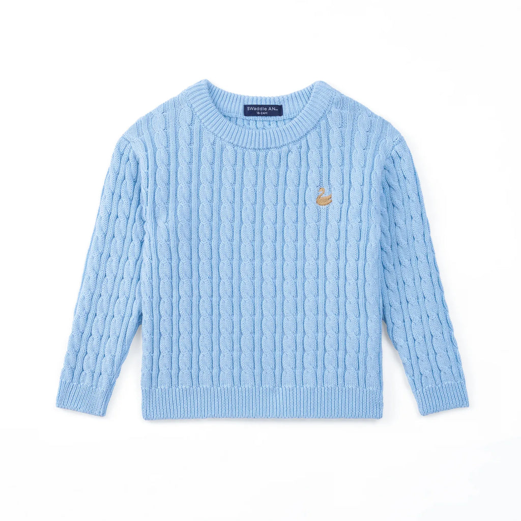 Classic Cable Knit Baby Sweater in Baby Blue