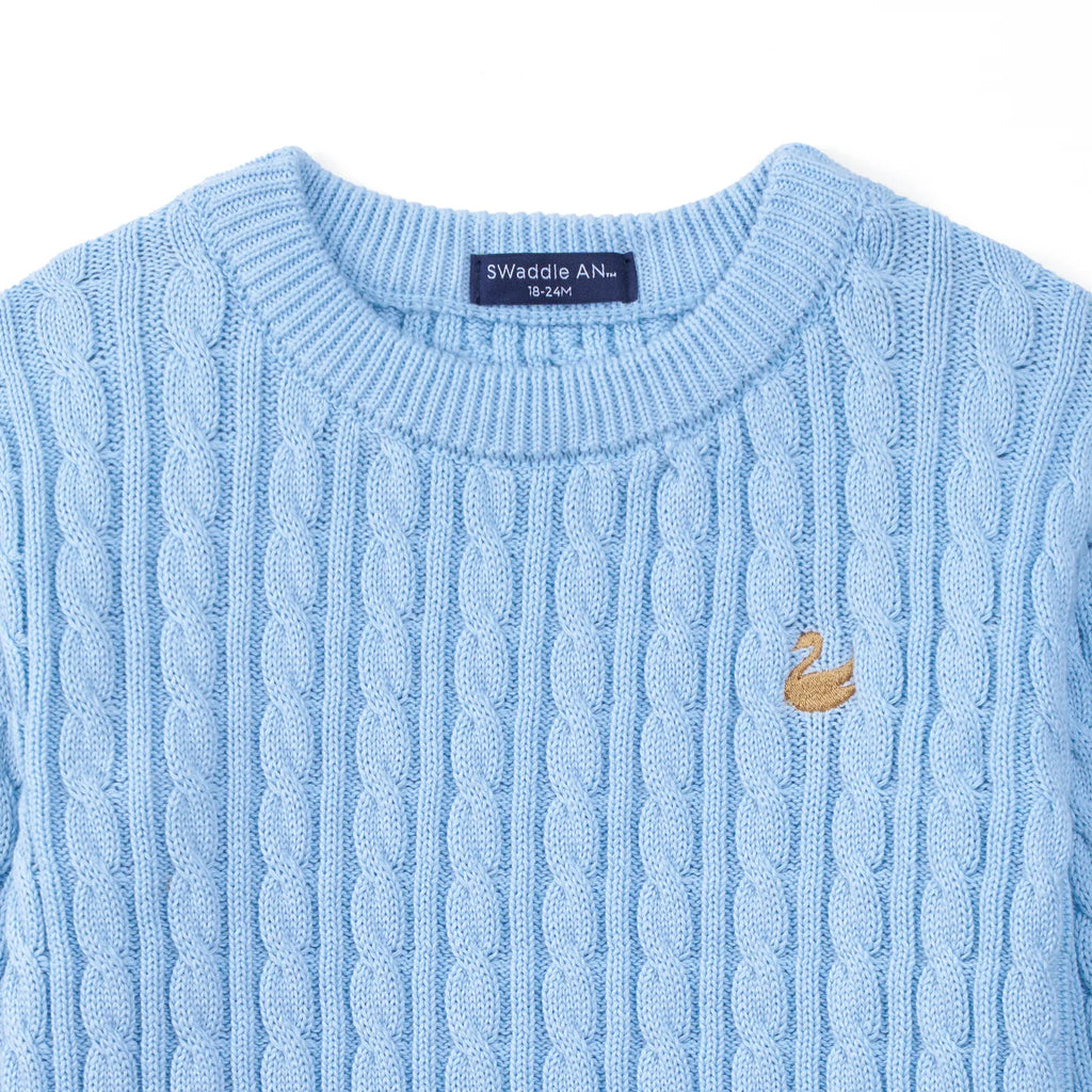 Classic Cable Knit Baby Sweater in Baby Blue