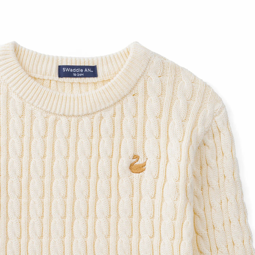 Classic Cable Knit Baby Sweater in Cream