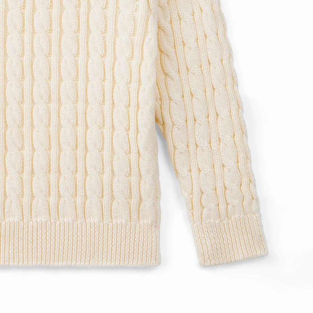 Classic Cable Knit Baby Sweater in Cream