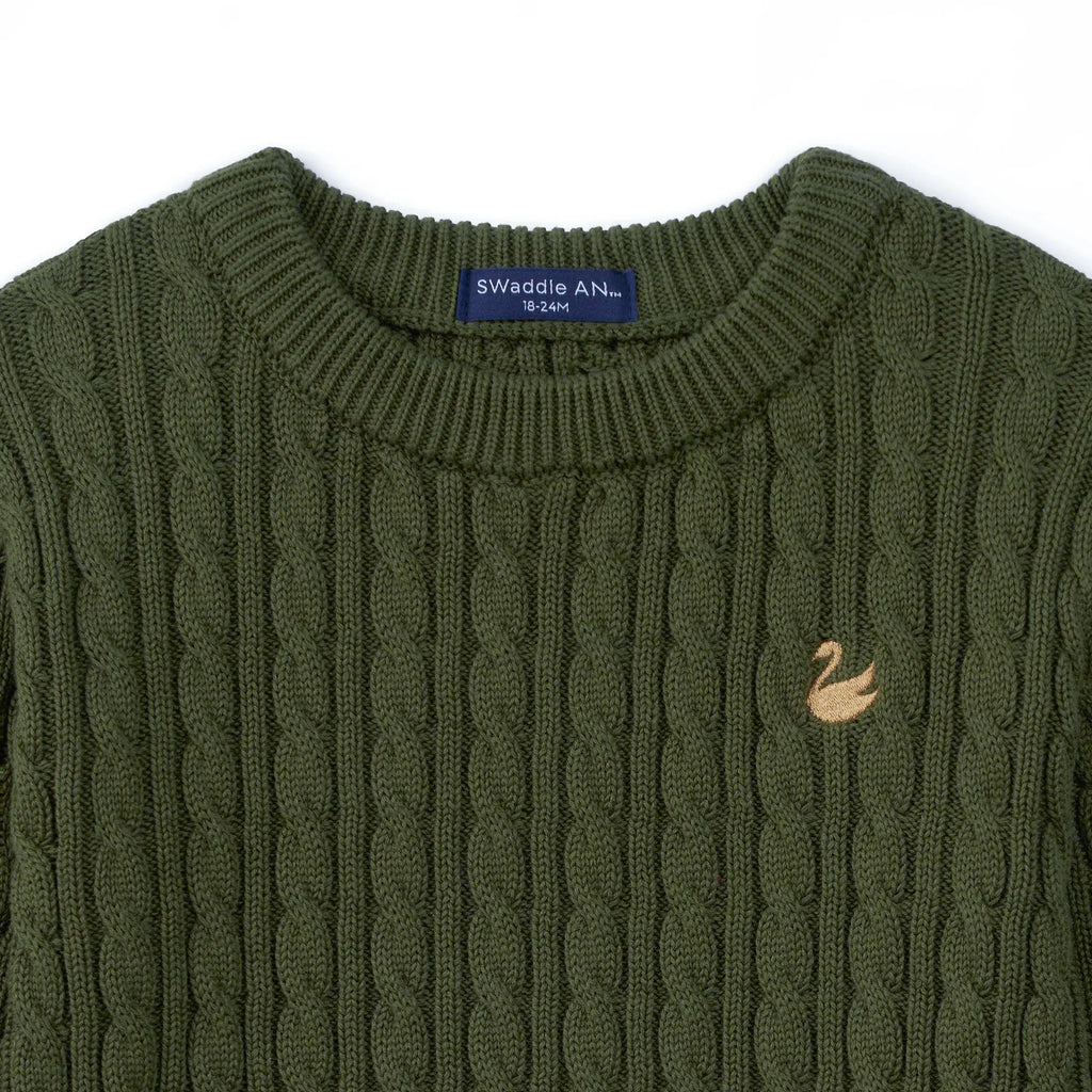 Classic Cable Knit Baby Sweater in Forest Green