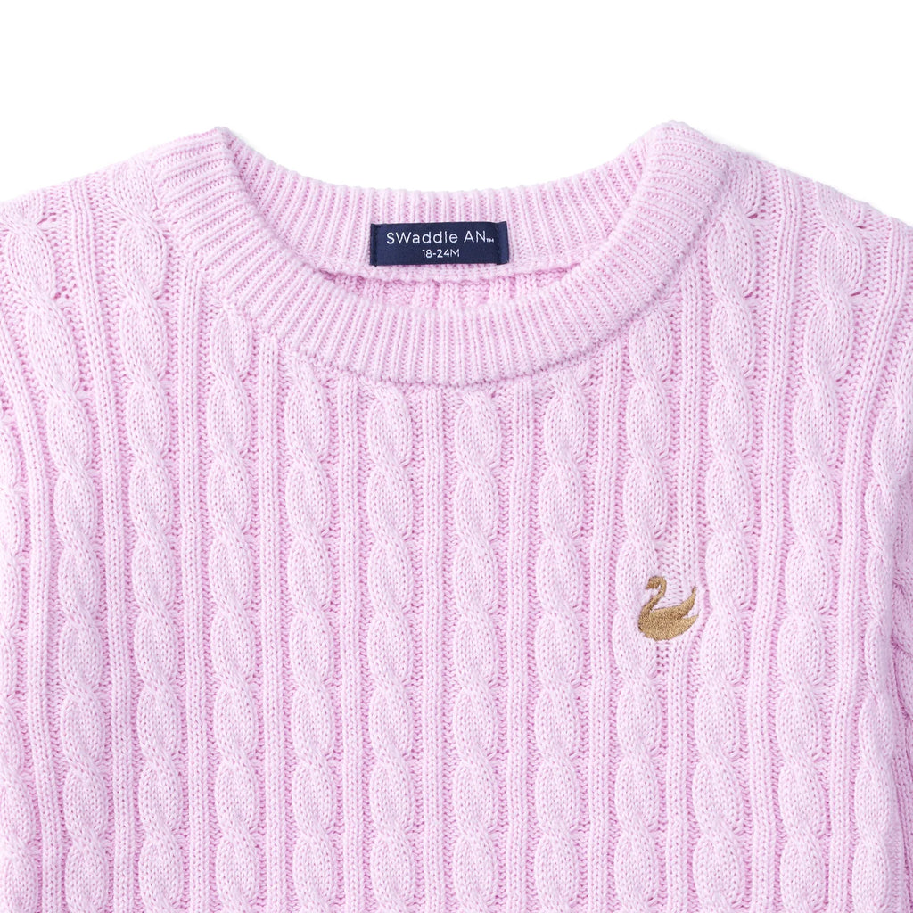 Classic Cable Knit Baby Sweater in Lilac