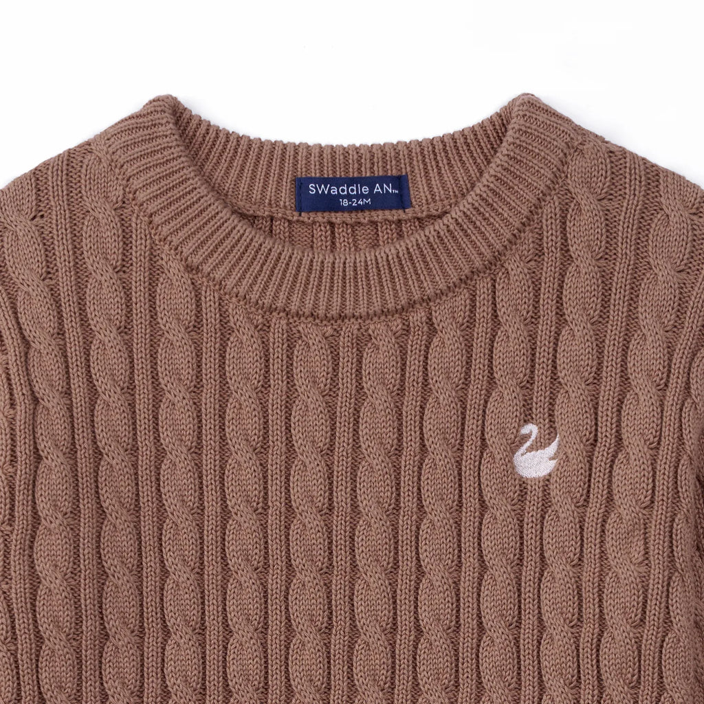 Classic Cable Knit Baby Sweater in Mocha