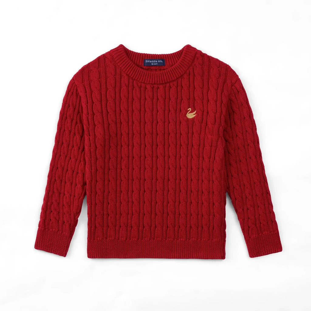 Classic Cable Knit Baby Sweater in Red Xmas