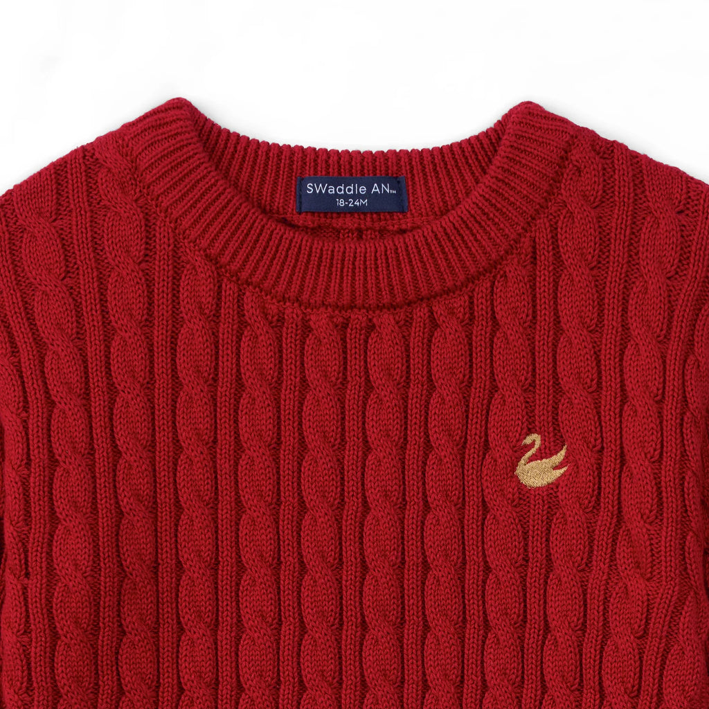 Classic Cable Knit Baby Sweater in Red Xmas