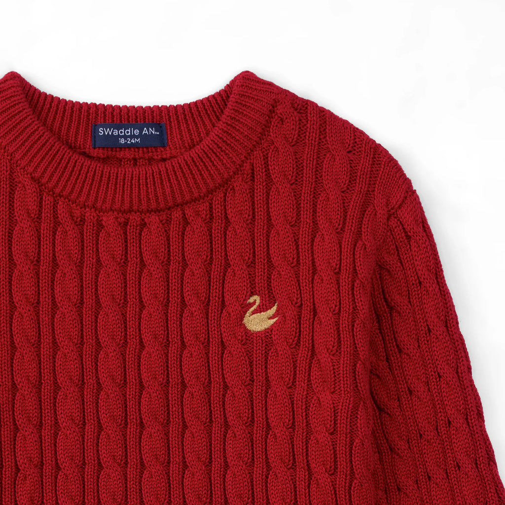 Classic Cable Knit Baby Sweater in Red Xmas