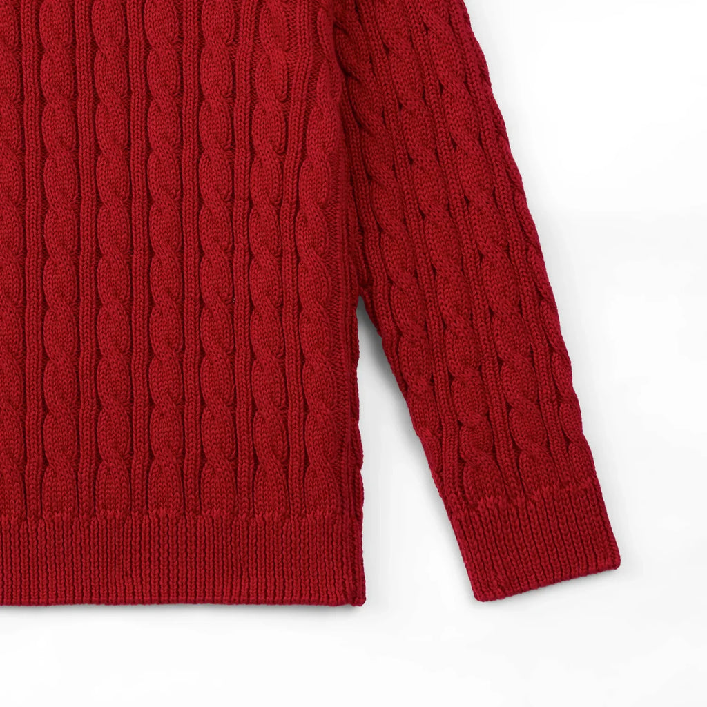Classic Cable Knit Baby Sweater in Red Xmas
