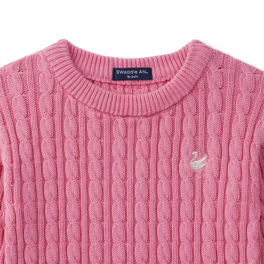 Classic Cable Knit Baby Sweater in Rose Pink