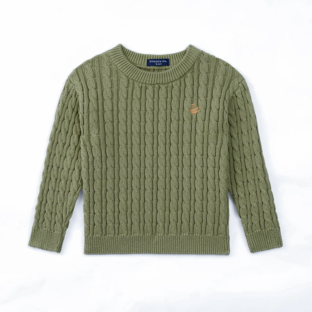 Classic Cable Knit Baby Sweater in Sage Green
