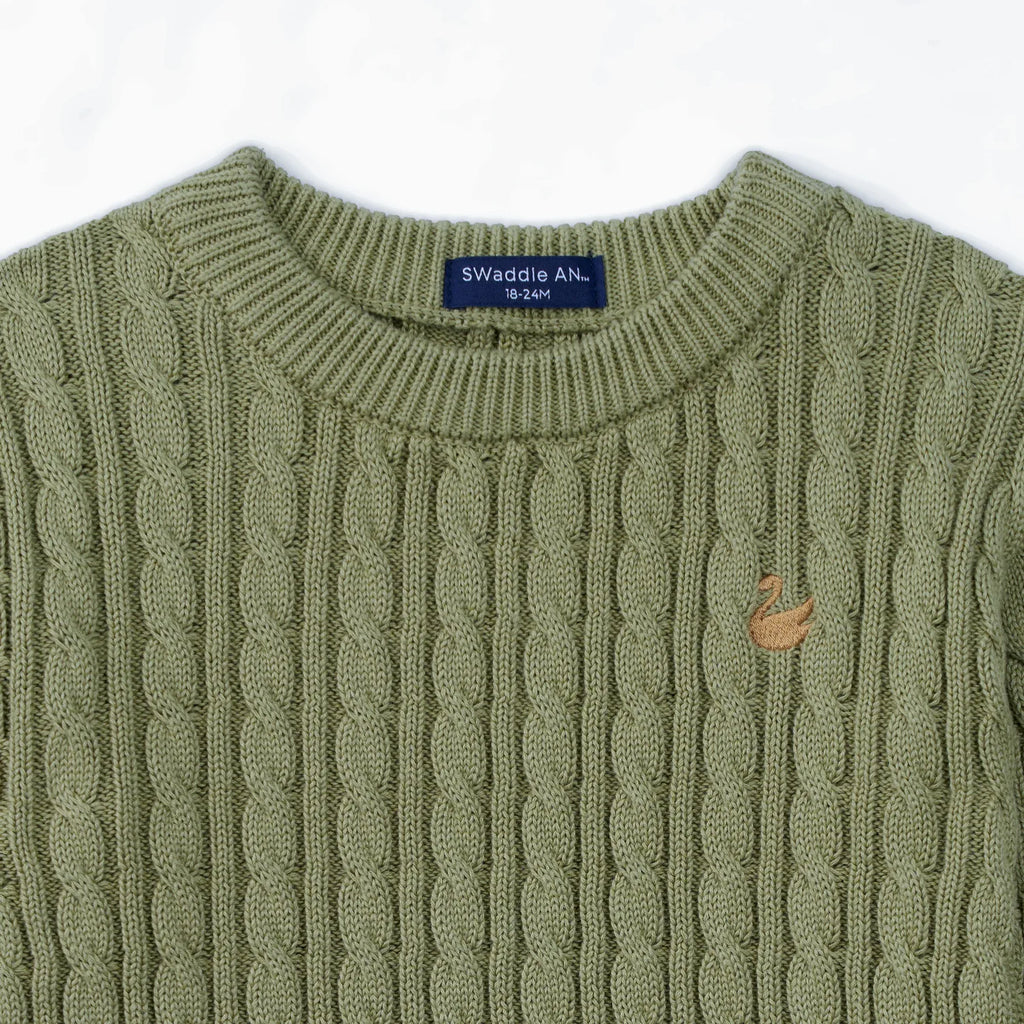 Classic Cable Knit Baby Sweater in Sage Green