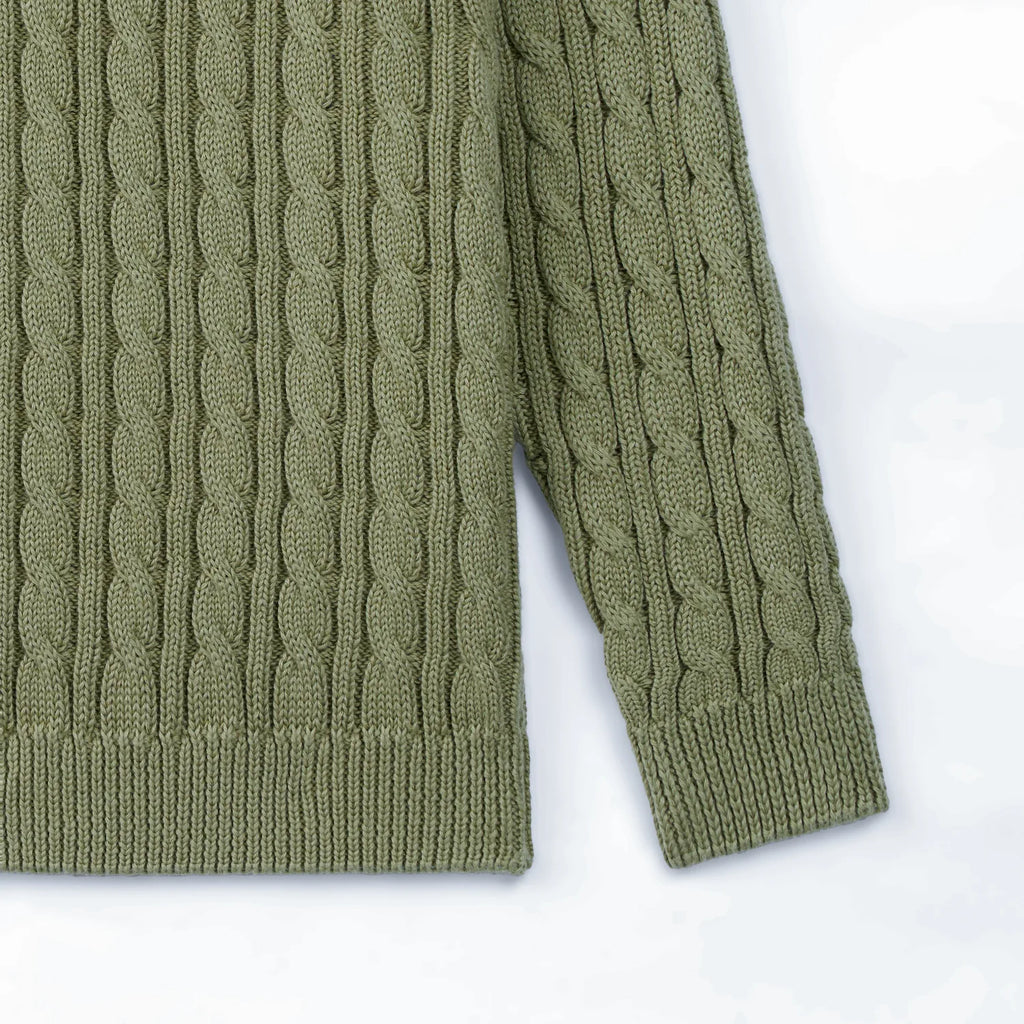 Classic Cable Knit Baby Sweater in Sage Green