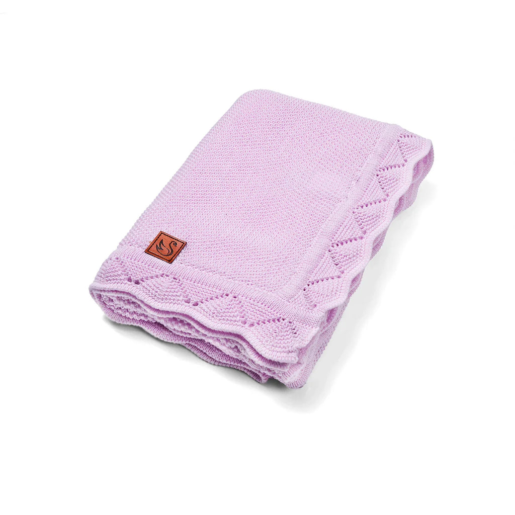 Heirloom Lace Knit Baby Blanket in Lilac