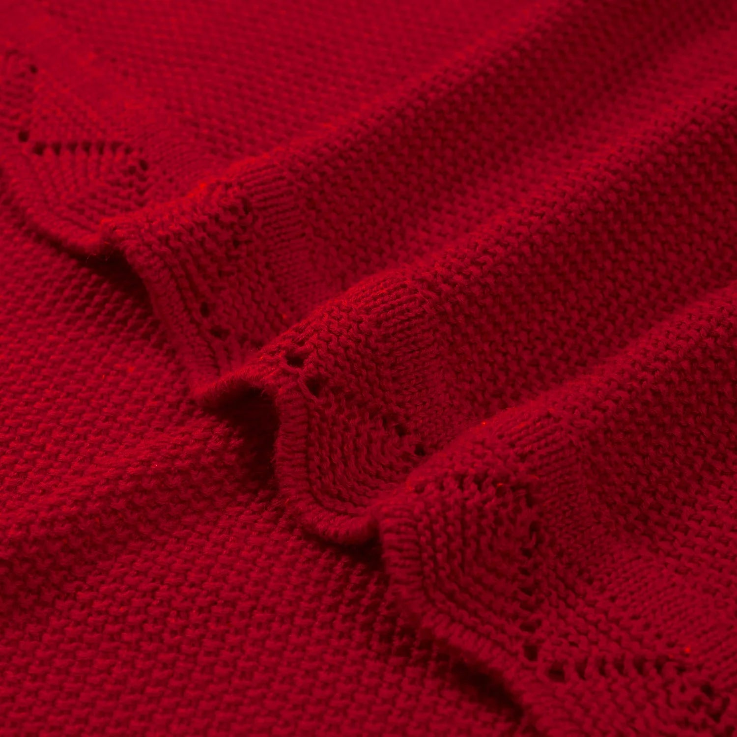 Heirloom Lace Knit Baby Blanket in Red Xmas