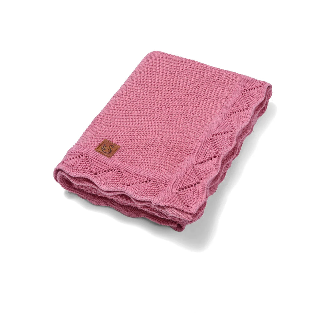 Heirloom Lace Knit Baby Blanket in Rose Pink