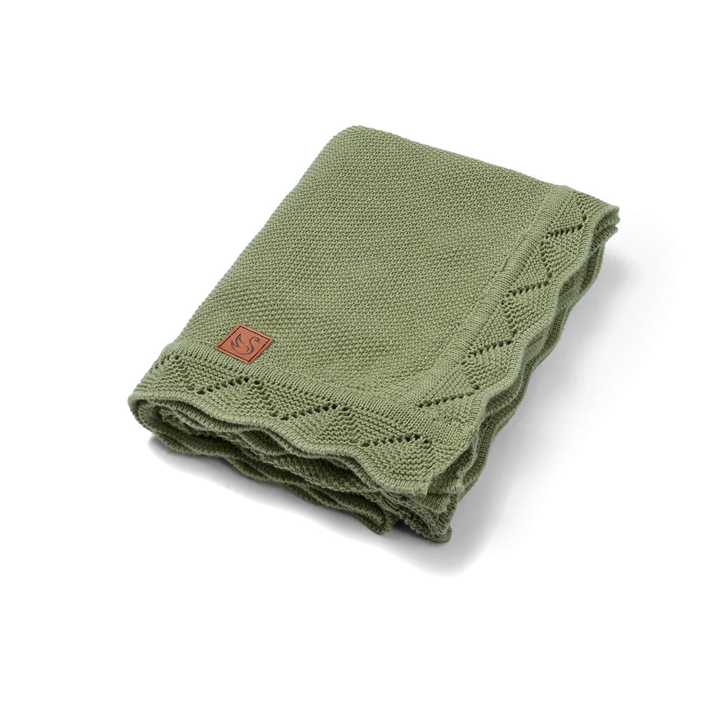 Heirloom Lace Knit Baby Blanket in Sage Green