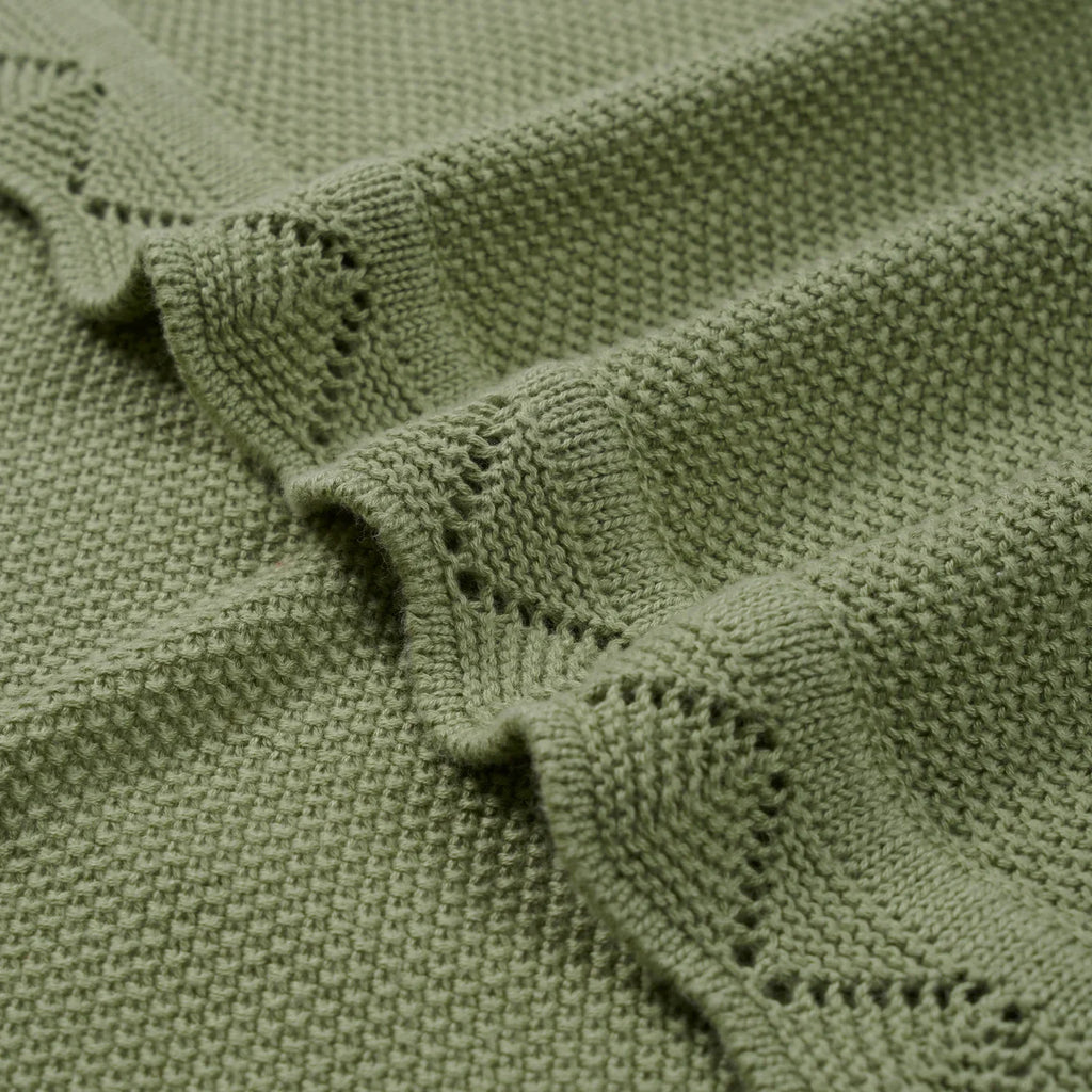 Heirloom Lace Knit Baby Blanket in Sage Green