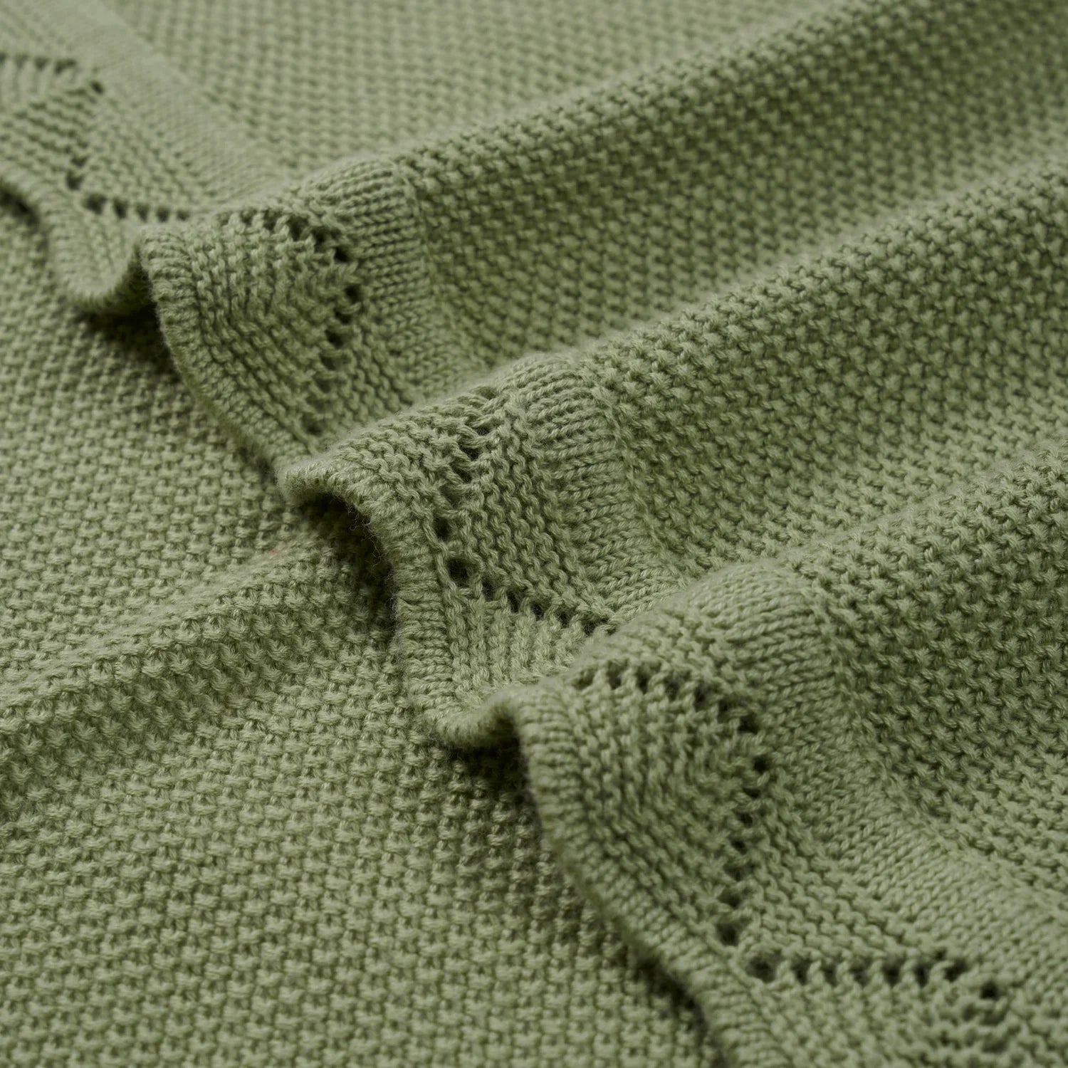 Heirloom Lace Knit Baby Blanket in Sage Green