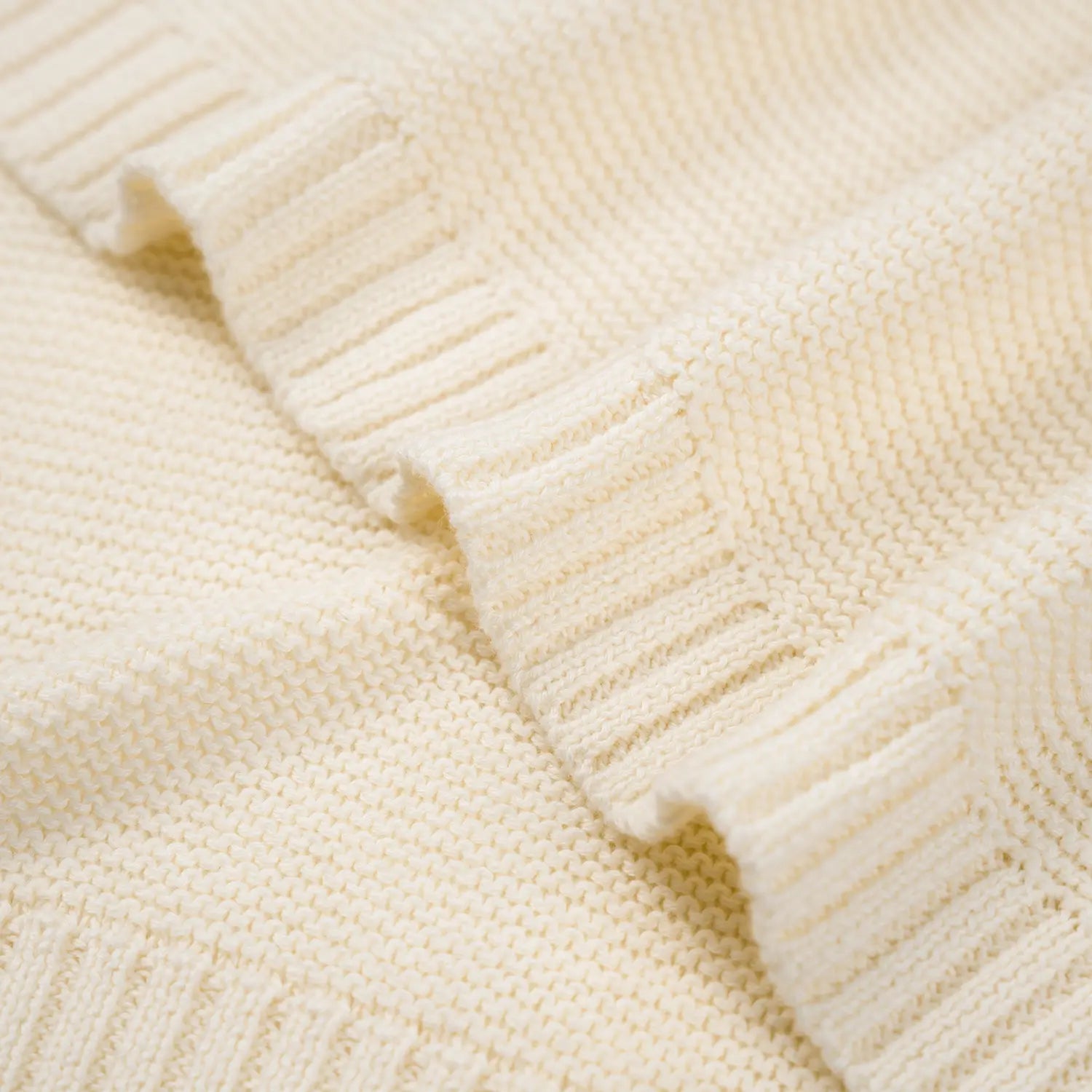 Classic Knit Cotton Baby Blanket in Cream