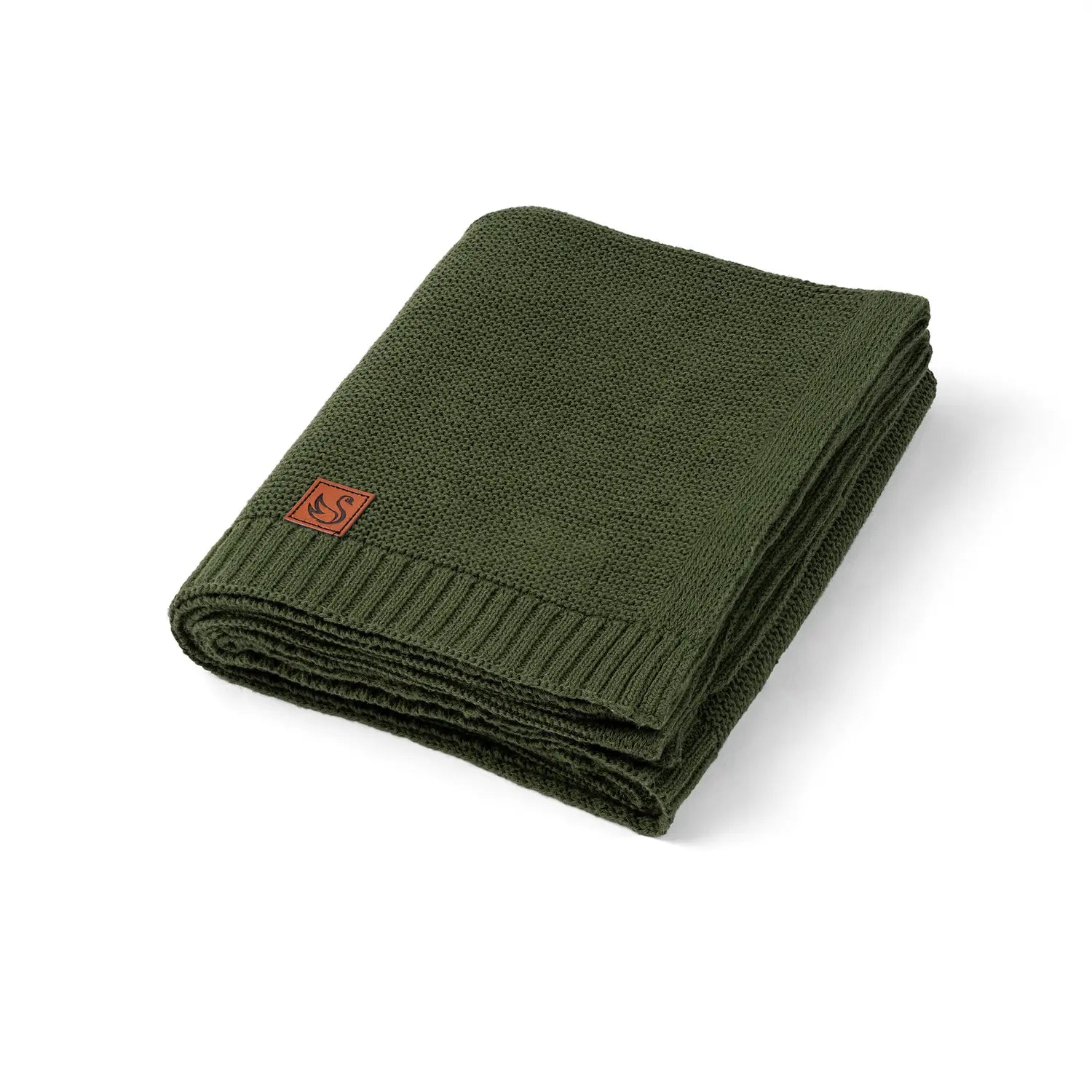 Classic Knit Cotton Baby Blanket in Forest Green