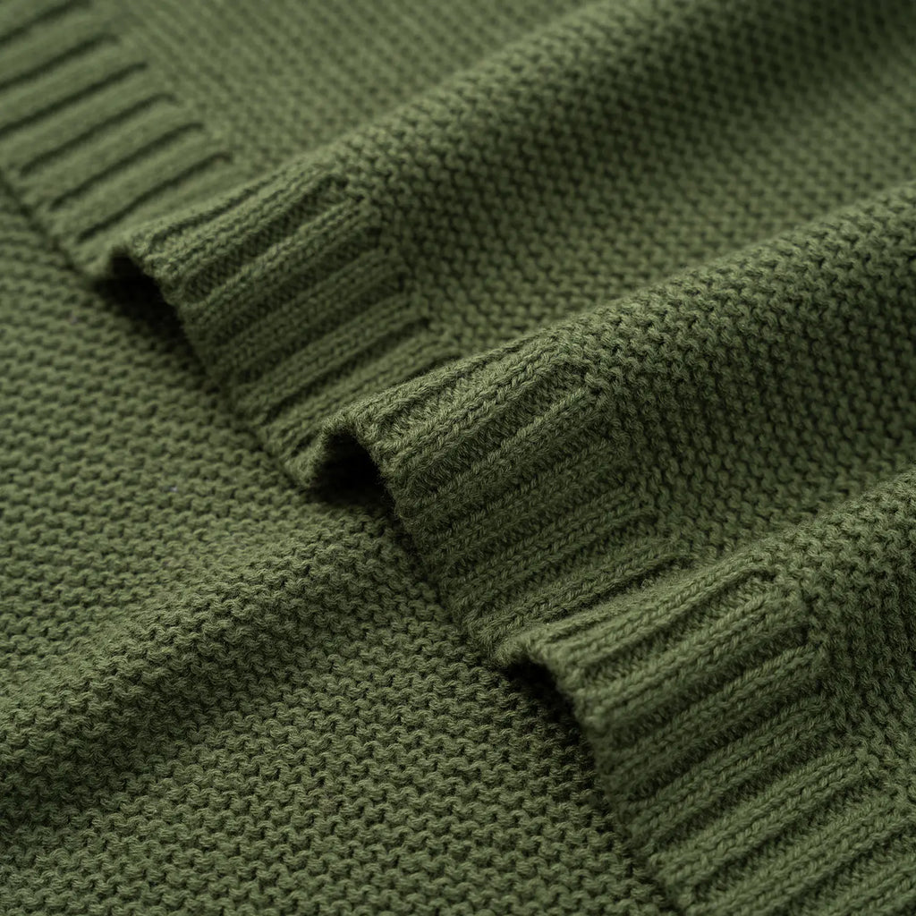 Classic Knit Cotton Baby Blanket in Forest Green