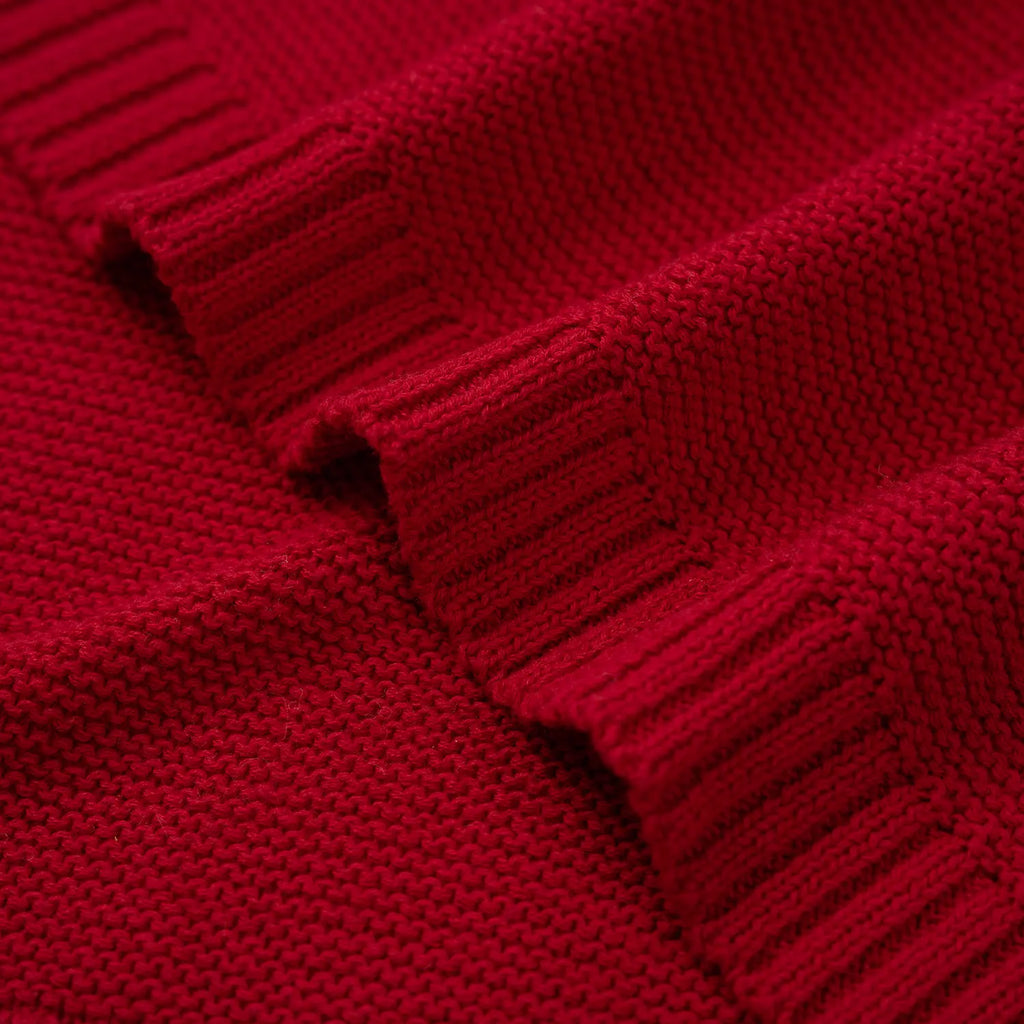 Classic Knit Cotton Baby Blanket in Red Xmas