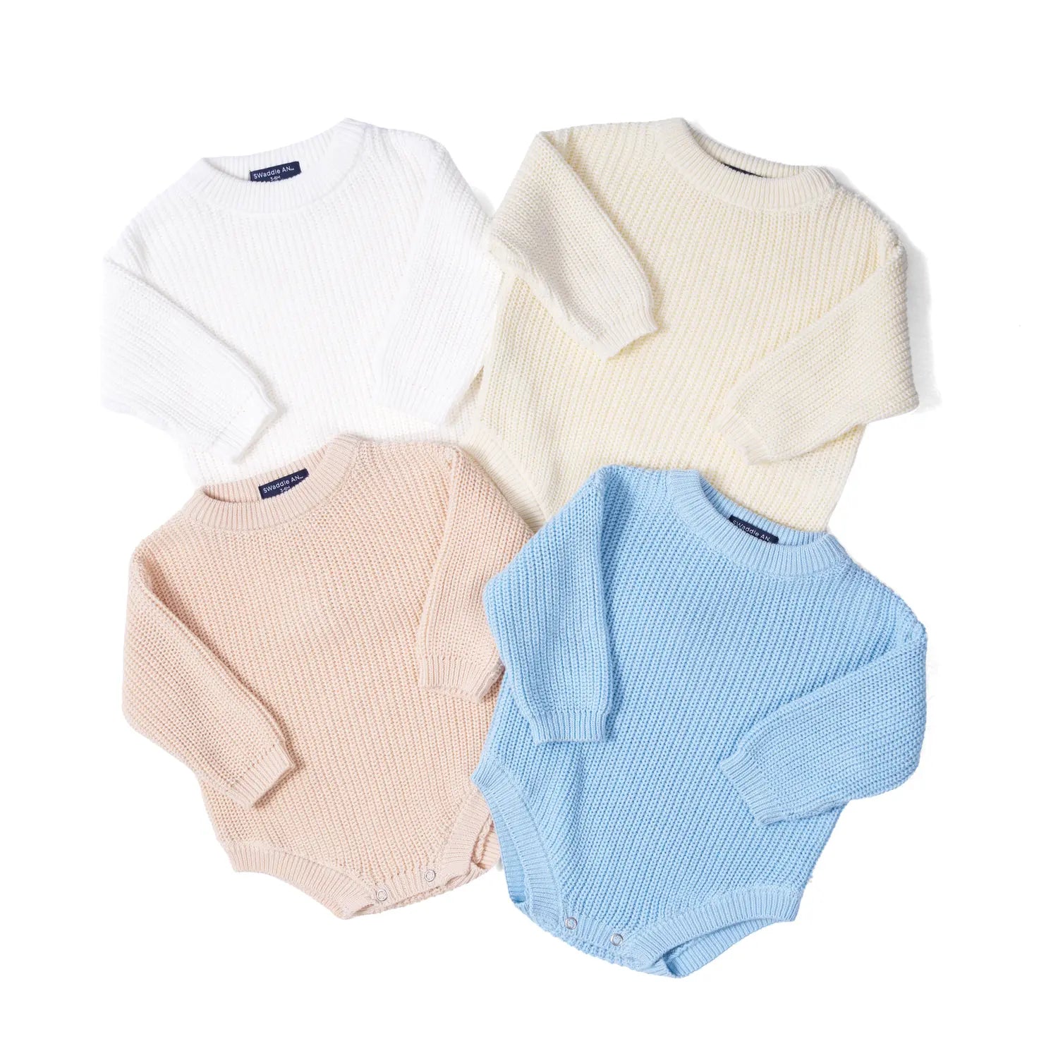 Classic Chunky Knit Baby Romper in Baby Blue