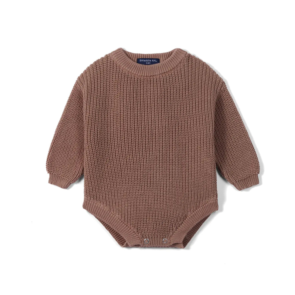 Classic Chunky Knit Baby Romper in Mocha