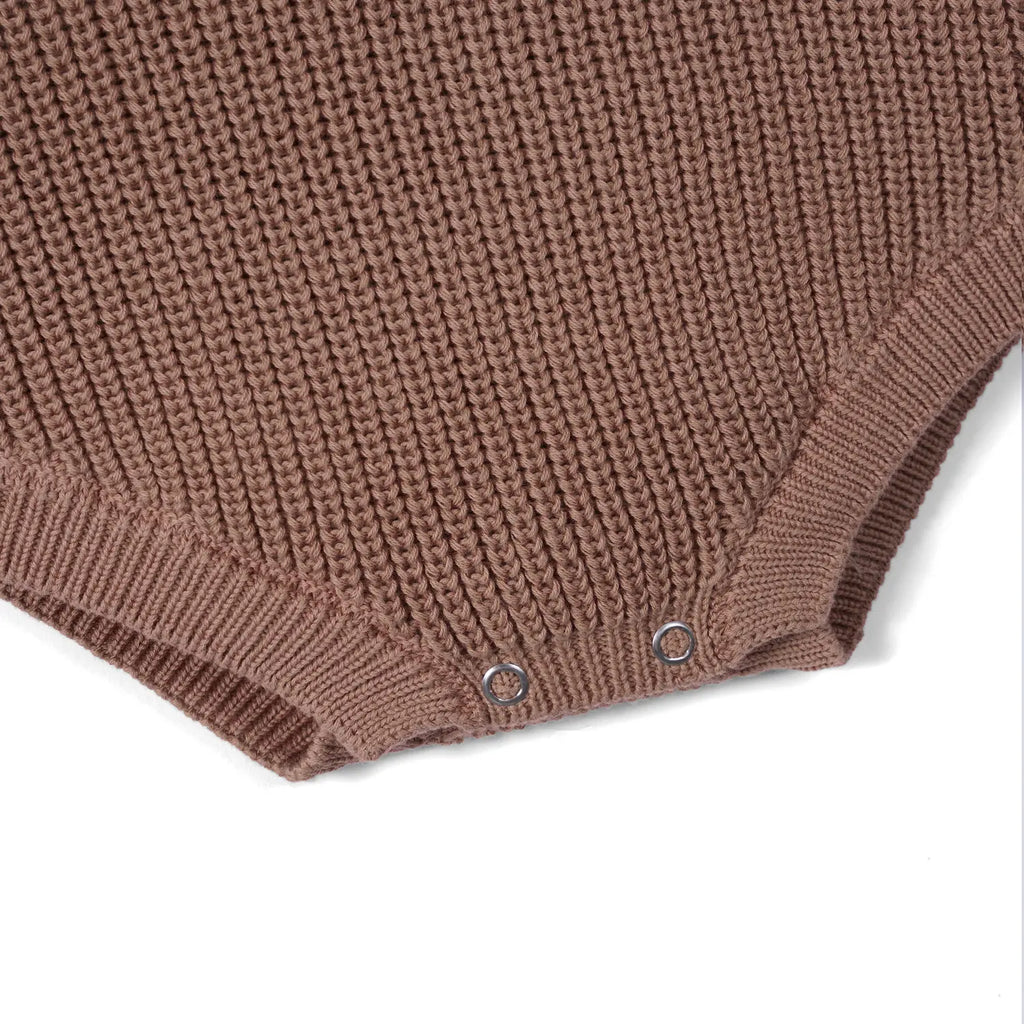 Classic Chunky Knit Baby Romper in Mocha
