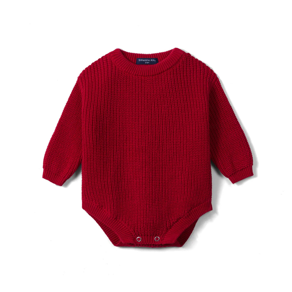 Classic Chunky Knit Baby Romper in Red Xmas